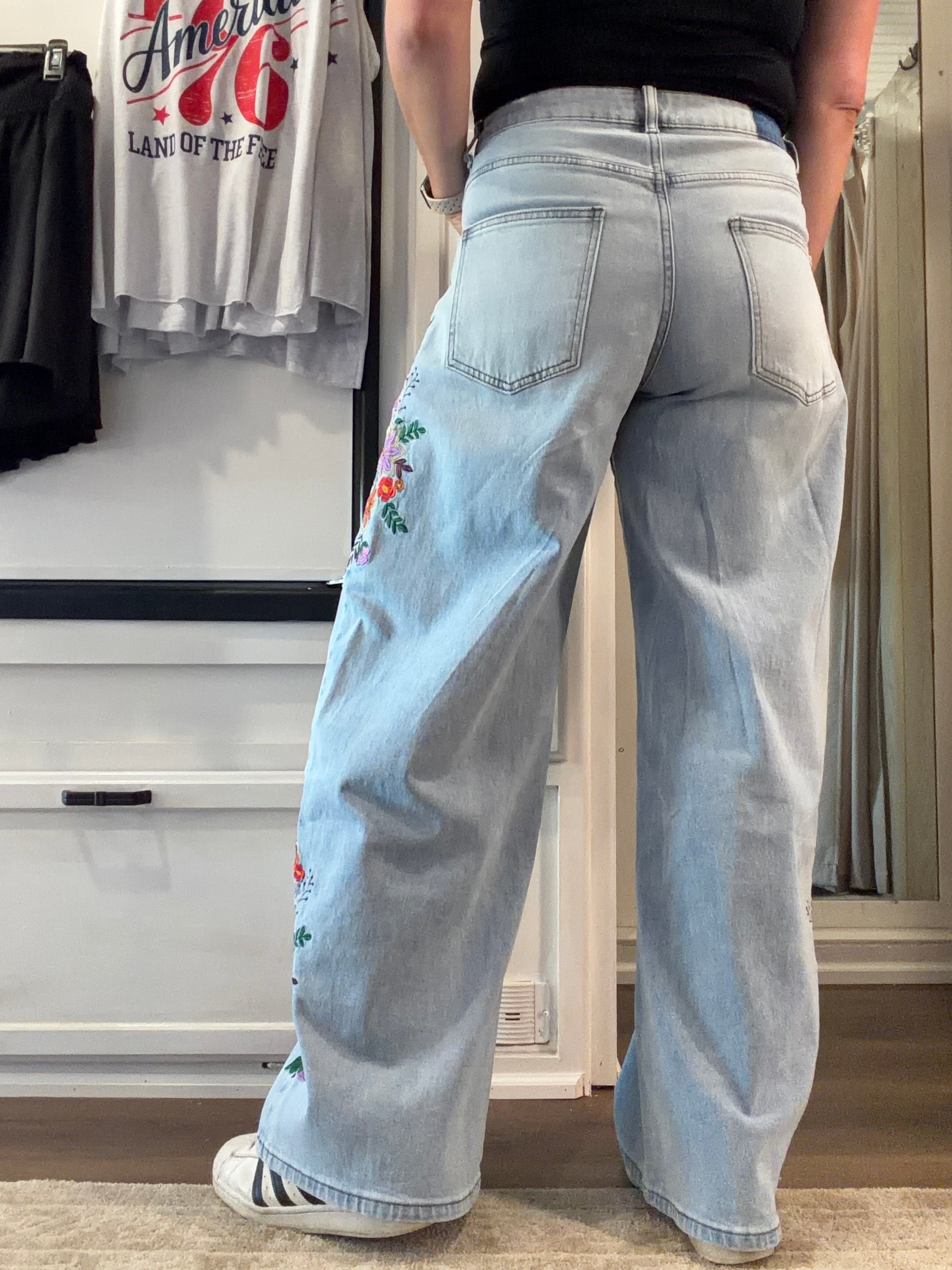 Evie Floral Embroidered Wide Leg Jeans