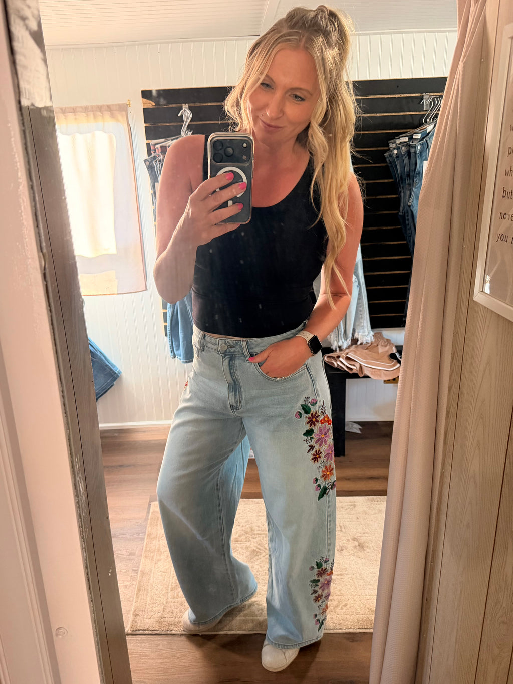 Evie Floral Embroidered Wide Leg Jeans