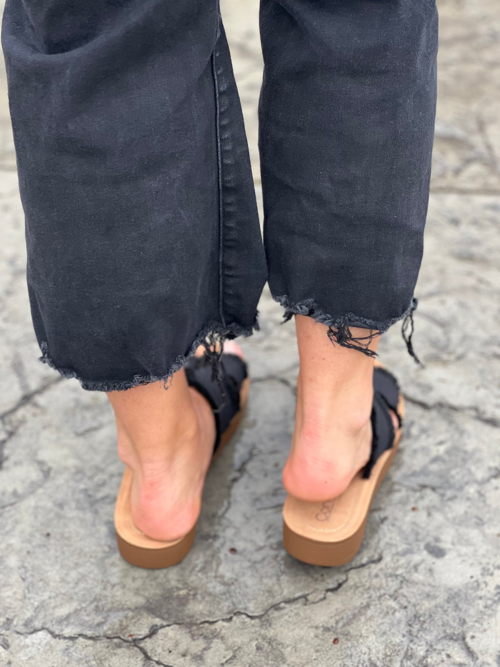 Corkys Hold Please Sandal in Frayed Black FINAL SALE