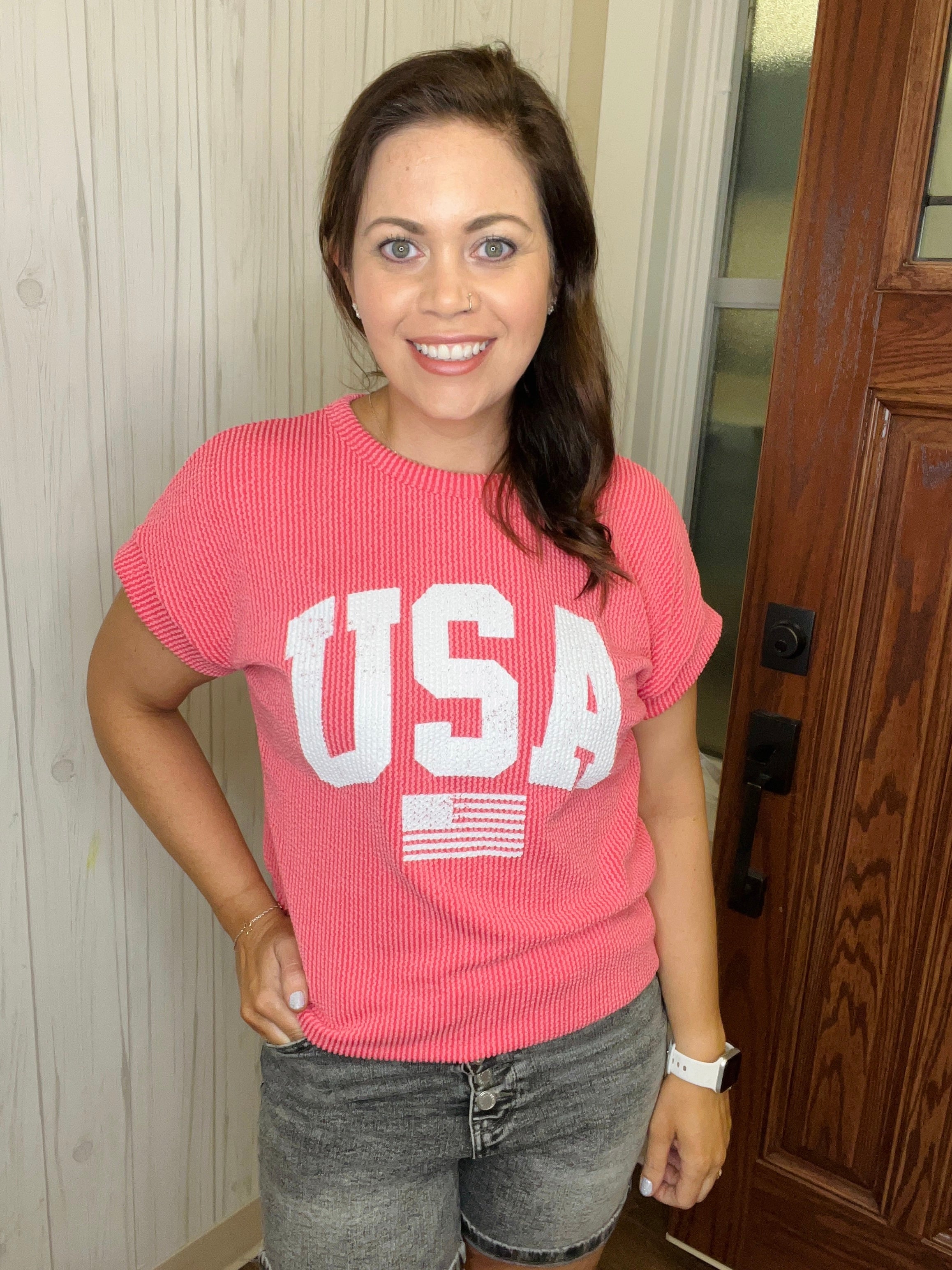 Brighter USA Top In Hot Pink