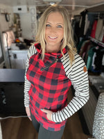 Load image into Gallery viewer, **Zoey ZipCowl - Buffalo Plaid and Oatmeal Stripes
