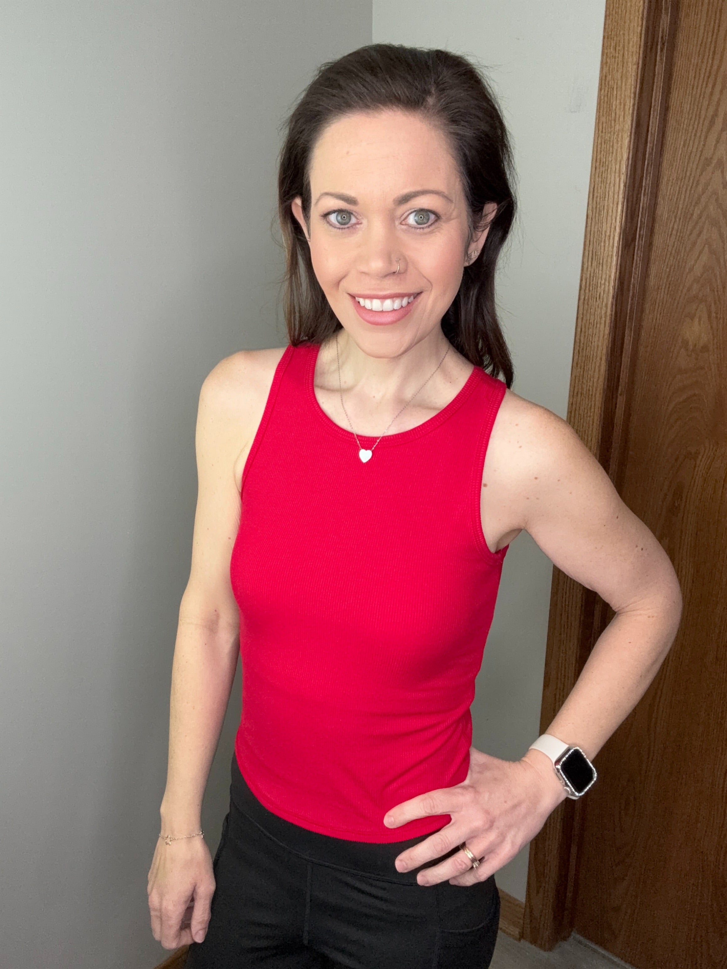 Racerback Rib Tank with Removable Pads - Red