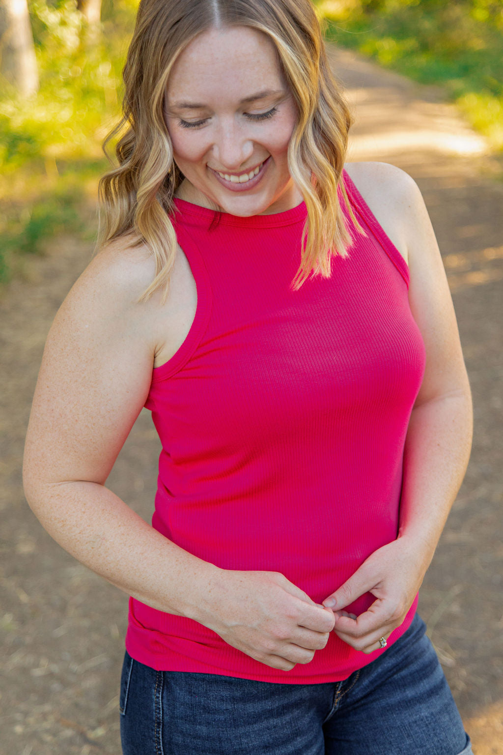 Tara Ribbed Tank - Hot Pink