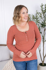 Load image into Gallery viewer, Striped Henley Long Sleeve - Terra Cotta
