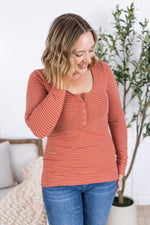 Load image into Gallery viewer, Striped Henley Long Sleeve - Terra Cotta
