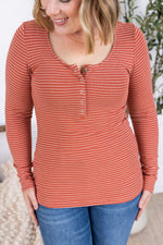Load image into Gallery viewer, Striped Henley Long Sleeve - Terra Cotta
