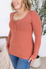 Load image into Gallery viewer, Striped Henley Long Sleeve - Terra Cotta
