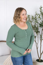 Load image into Gallery viewer, Striped Henley Long Sleeve - Fern
