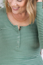 Load image into Gallery viewer, Striped Henley Long Sleeve - Fern
