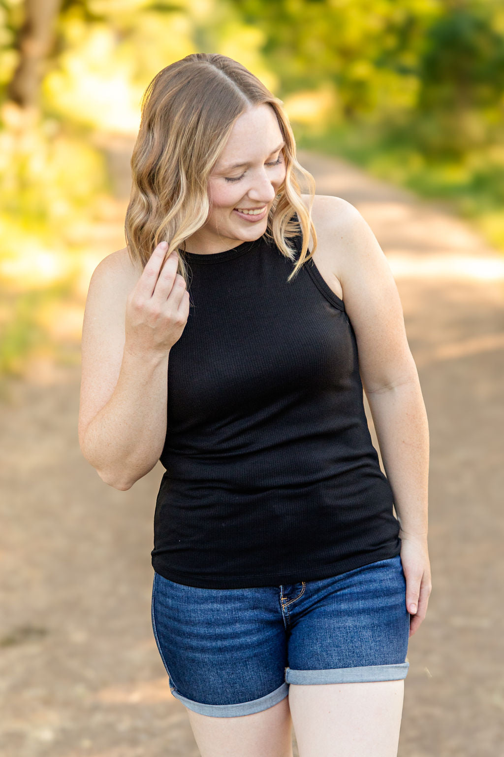 The Tara Ribbed Tank in Black