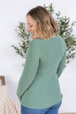 Load image into Gallery viewer, Striped Henley Long Sleeve - Fern
