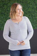 Load image into Gallery viewer, Striped Henley Long Sleeve - White
