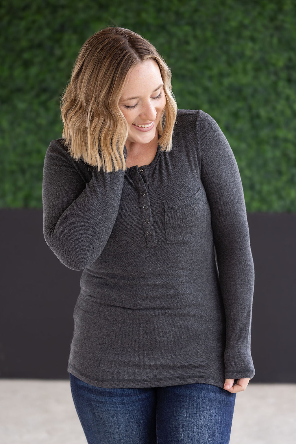 SALE! Georgia Long Sleeve Top - Charcoal
