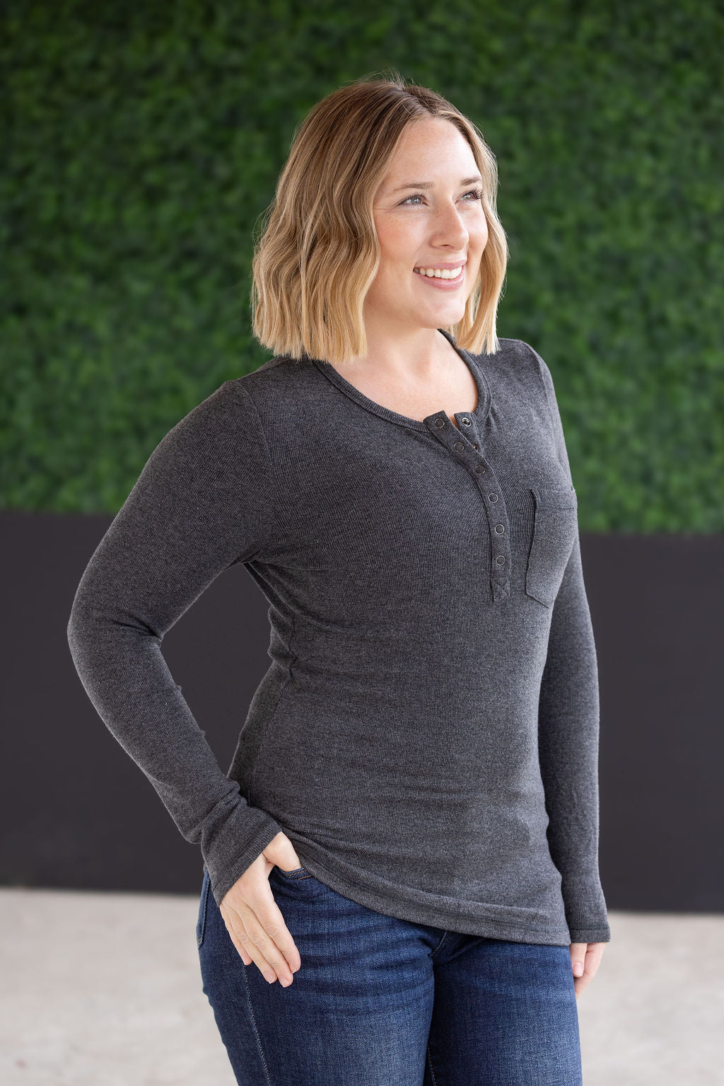 SALE! Georgia Long Sleeve Top - Charcoal