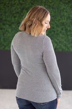 Load image into Gallery viewer, Striped Henley Long Sleeve - Charcoal
