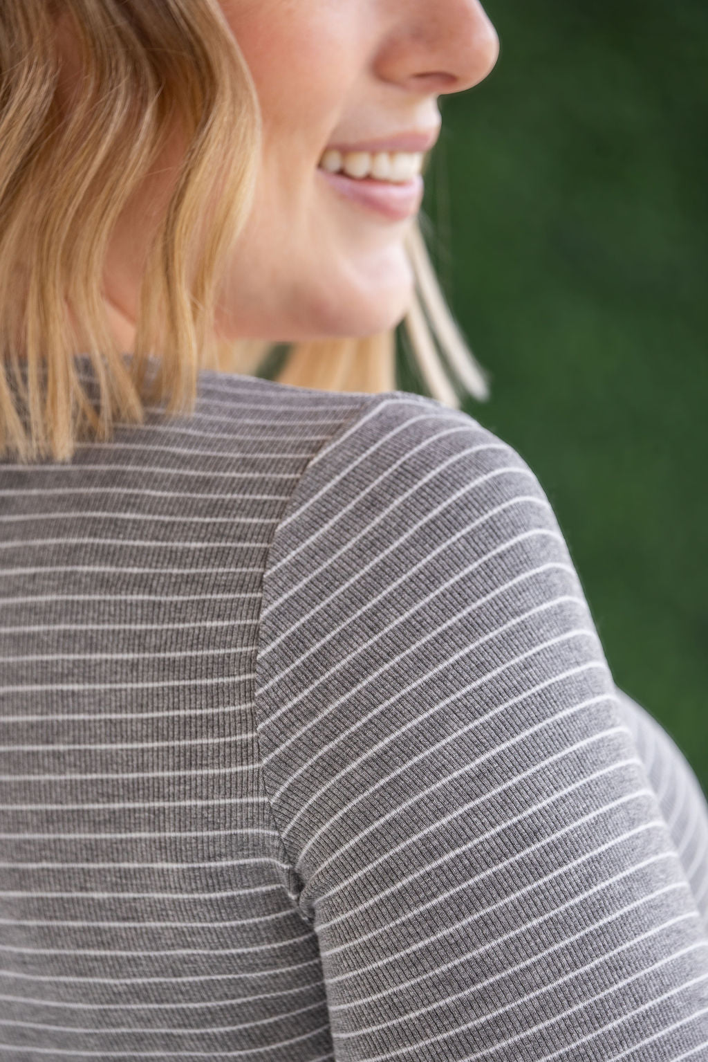 Striped Henley Long Sleeve - Charcoal
