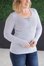 Load image into Gallery viewer, Striped Henley Long Sleeve - White
