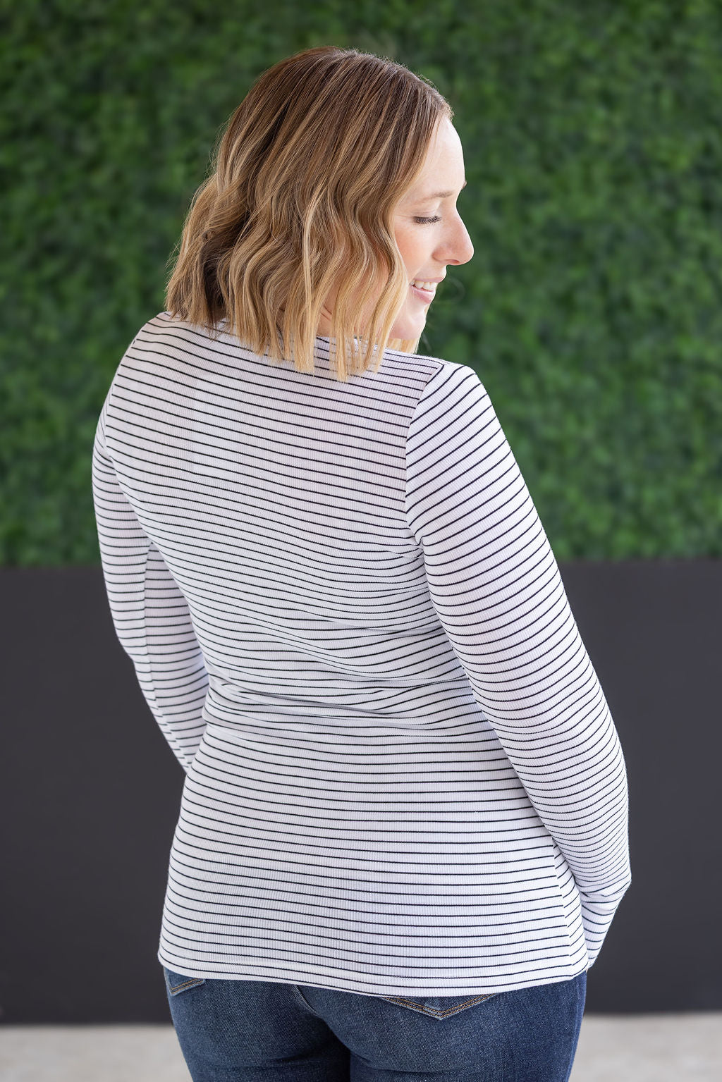 SALE! Striped Henley Long Sleeve - White