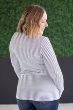 Load image into Gallery viewer, Striped Henley Long Sleeve - White

