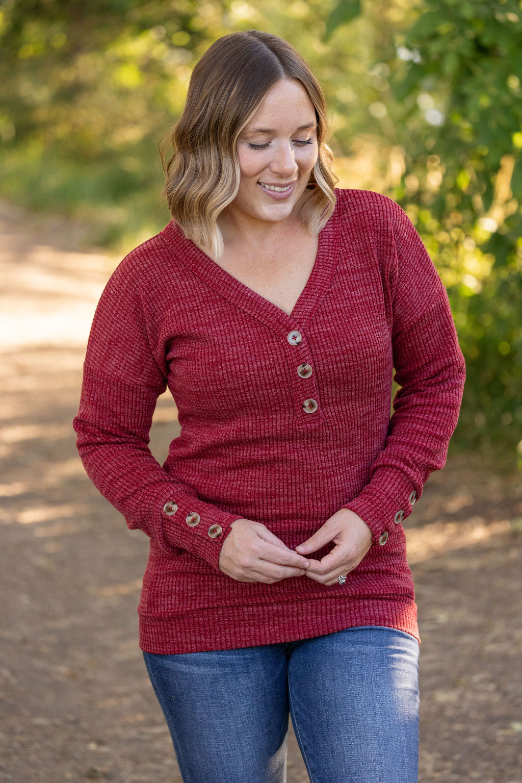 Brittney Button Sweater - Berry