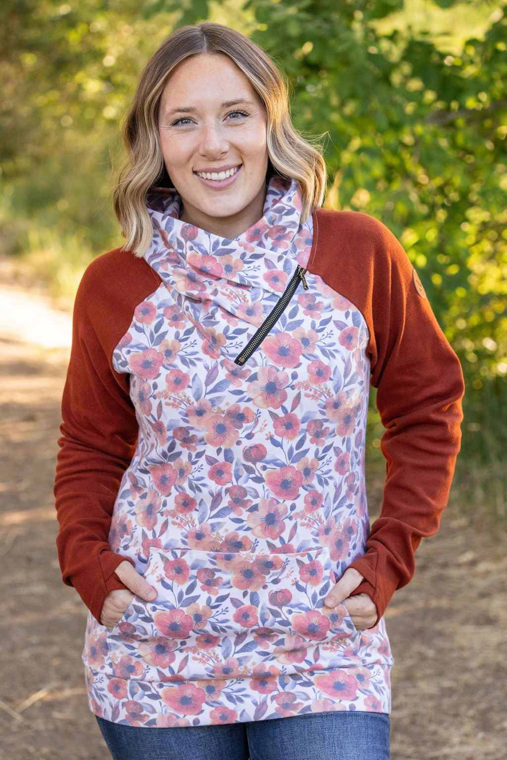 Zoey ZipCowl - Fall Floral and Rust