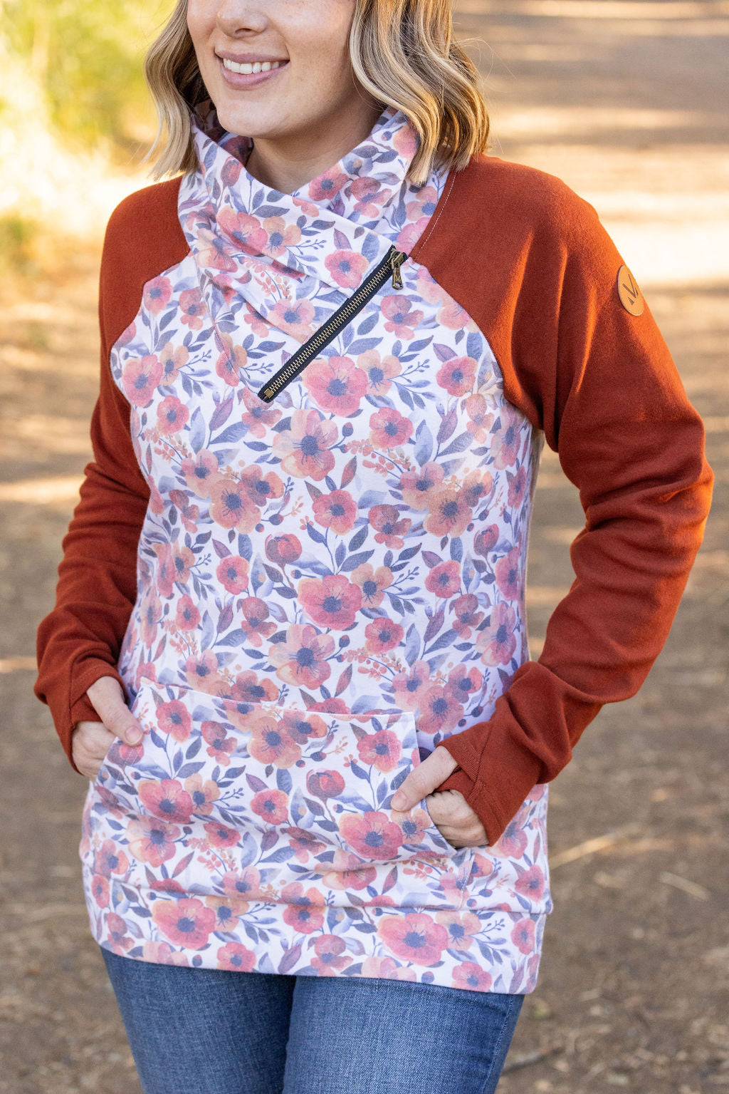 Zoey ZipCowl - Fall Floral and Rust