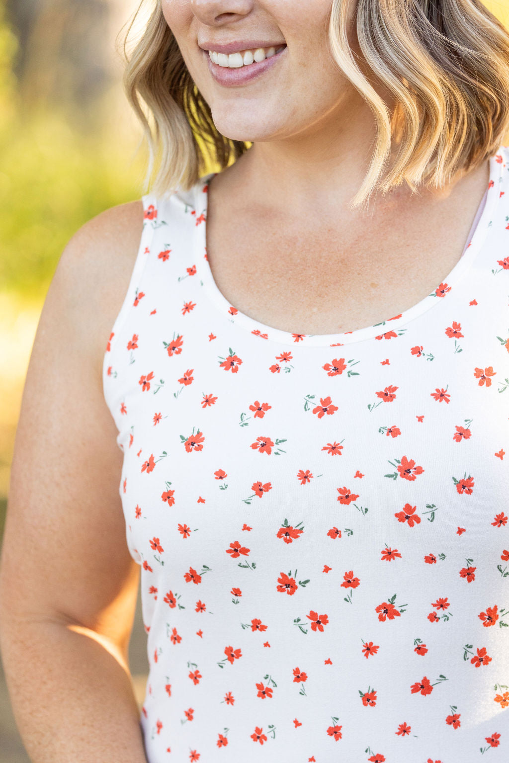 Luxe Crew Tank - Micro Ivory Floral