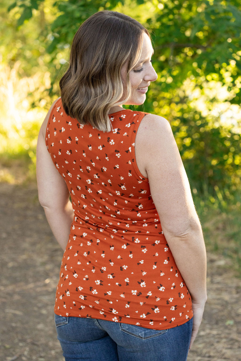 Luxe Crew Tank - Micro Rust Floral