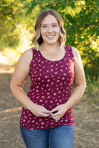 Luxe Crew Tank - Micro Burgundy Floral