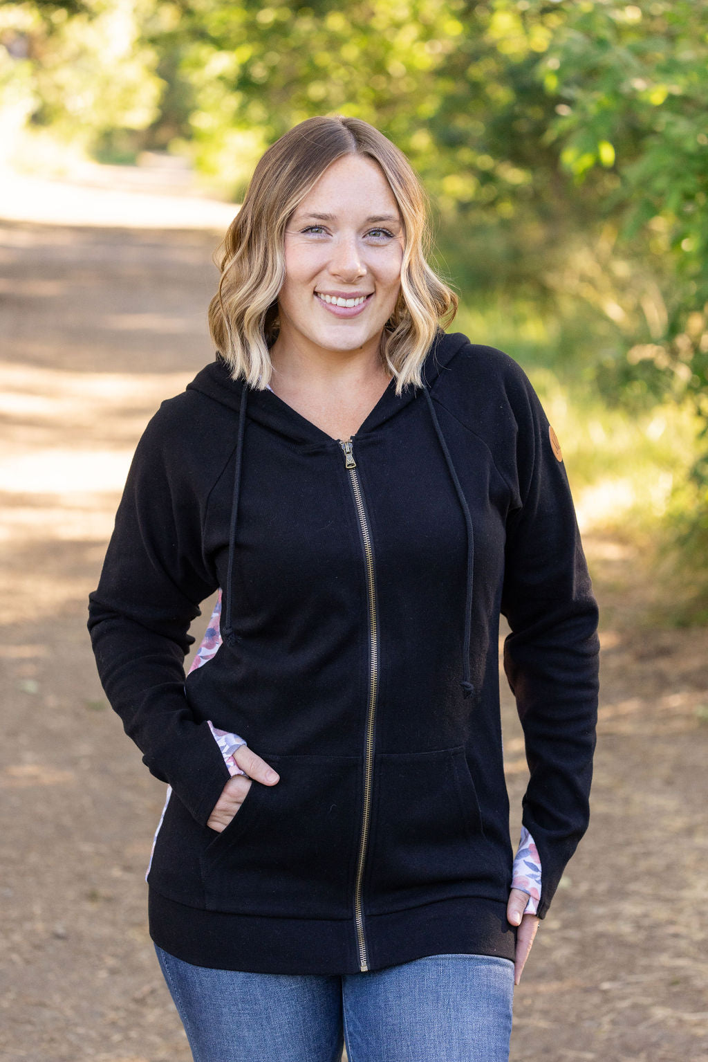 Classic Fullzip Hoodie - Black and Fall Floral