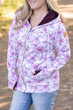 Load image into Gallery viewer, Classic Fullzip Hoodie - Pink Floral and Burgundy
