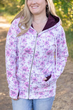 Load image into Gallery viewer, Classic Fullzip Hoodie - Pink Floral and Burgundy
