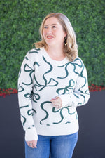 Load image into Gallery viewer, Ribbons Sweater - Ivory and Hunter Green
