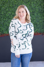 Load image into Gallery viewer, Ribbons Sweater - Ivory and Hunter Green
