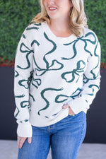 Load image into Gallery viewer, Ribbons Sweater - Ivory and Hunter Green
