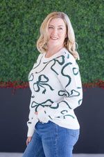 Load image into Gallery viewer, Ribbons Sweater - Ivory and Hunter Green
