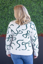 Load image into Gallery viewer, Ribbons Sweater - Ivory and Hunter Green
