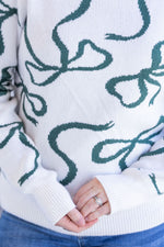 Load image into Gallery viewer, Ribbons Sweater - Ivory and Hunter Green
