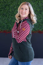 Load image into Gallery viewer, Soft Classic HalfZip Hoodie - Evergreen and Burgundy Stripes
