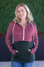 Load image into Gallery viewer, Soft Classic HalfZip Hoodie - Evergreen and Burgundy Stripes
