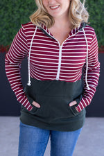 Load image into Gallery viewer, Soft Classic HalfZip Hoodie - Evergreen and Burgundy Stripes
