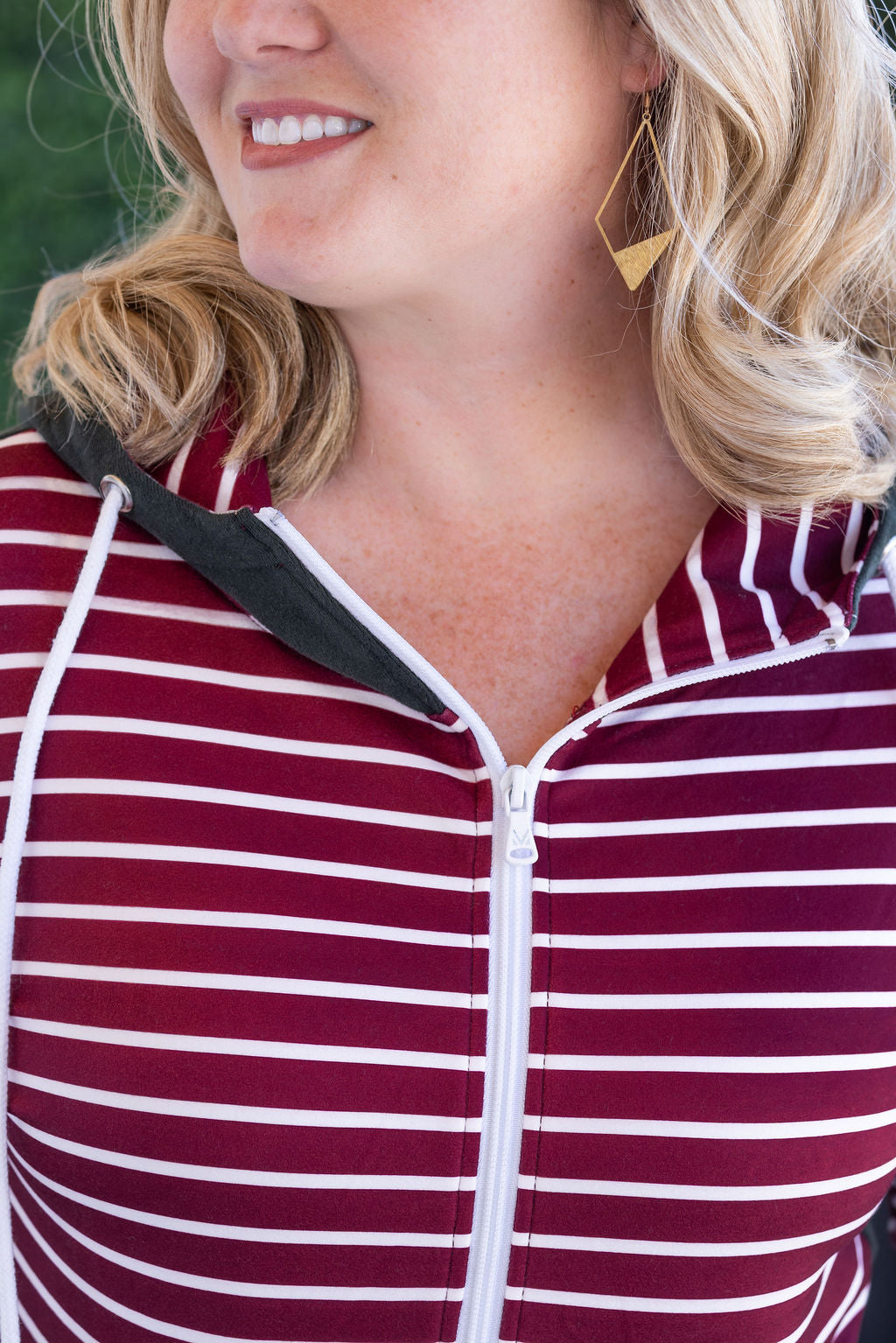 Soft Classic HalfZip Hoodie - Evergreen and Burgundy Stripes