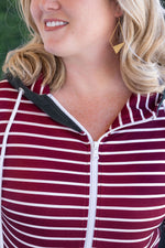 Load image into Gallery viewer, Soft Classic HalfZip Hoodie - Evergreen and Burgundy Stripes
