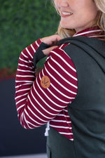 Load image into Gallery viewer, Soft Classic HalfZip Hoodie - Evergreen and Burgundy Stripes
