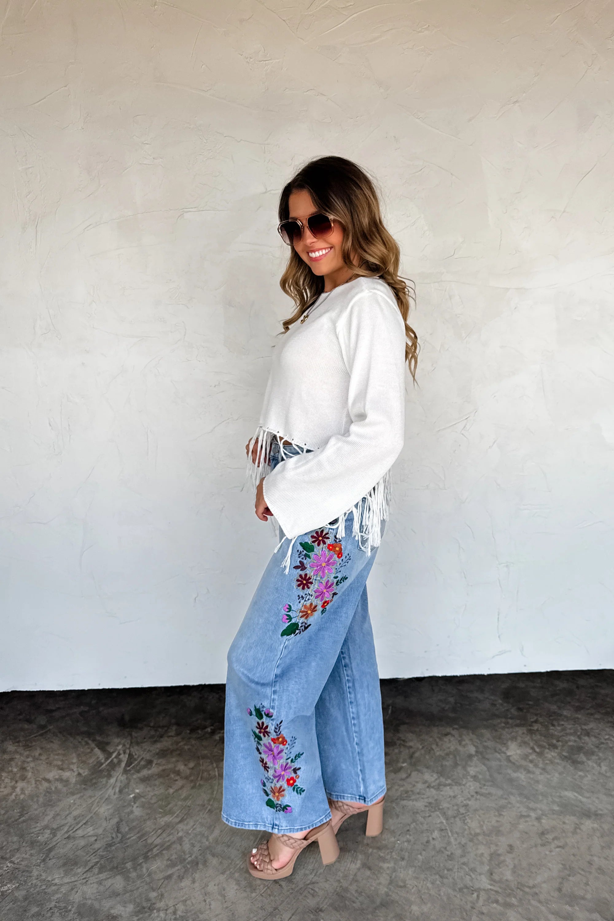 Evie Floral Embroidered Wide Leg Jeans