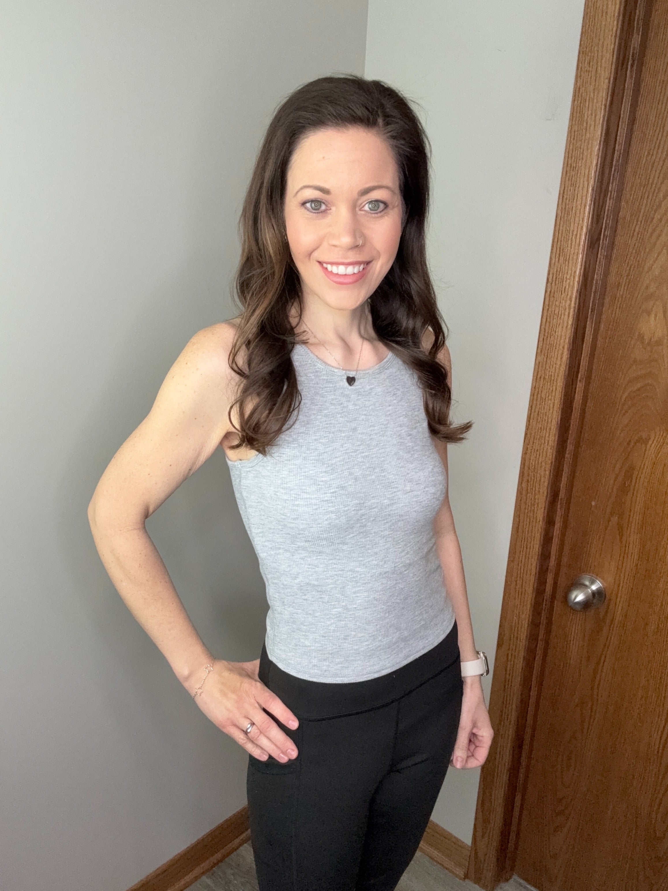 Racerback Rib Tank with Removable Pads - Heather Gray