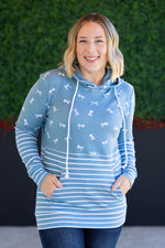 Load image into Gallery viewer, Hailey Pullover Hoodie - Teal Ribbons and Stripes
