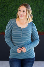 Load image into Gallery viewer, Striped Henley Long Sleeve - Dusty Teal
