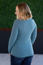 Load image into Gallery viewer, Striped Henley Long Sleeve - Dusty Teal
