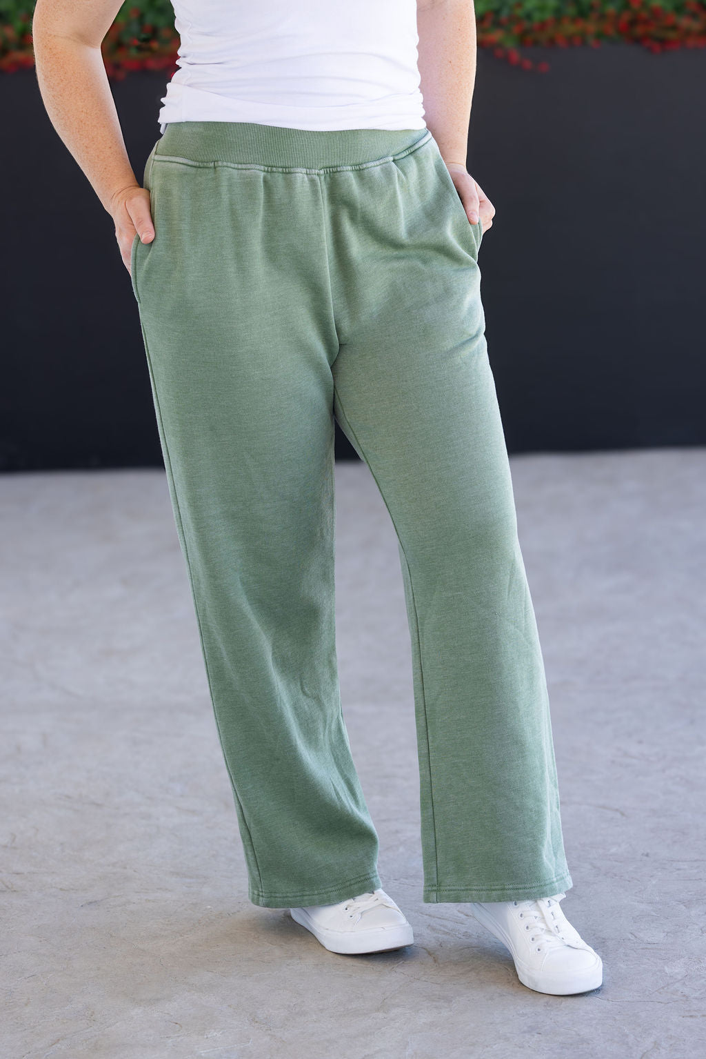 SALE! Wide Leg Vintage Wash Bottoms - Olive
